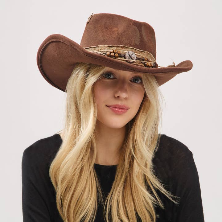 Hana - Wholesale Cowboy Hat - Women's - Rustic Cowgirl with Feather Fedora Hat9