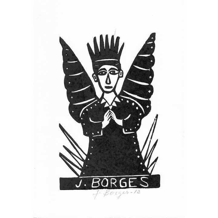 Sm. J. Borges Woodblock Print, Crowned Angel #4, Brazil for wholesale by Tesoros Trading Company