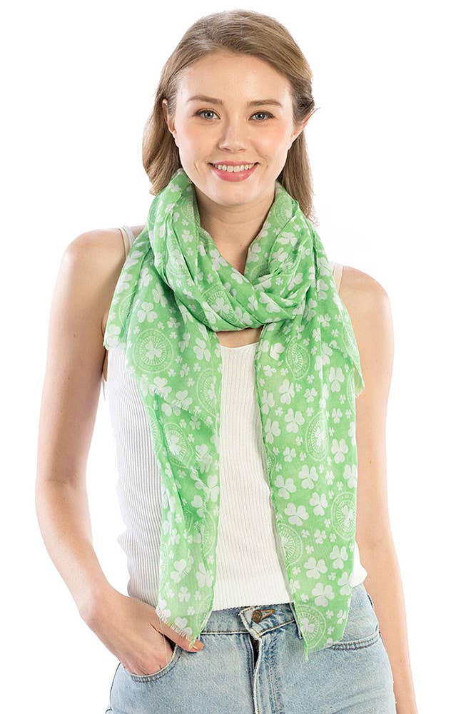 Hana - Wholesale Scarf - Women's - St Patrick Day Clover Leaf Pattern Oblong Scarf1