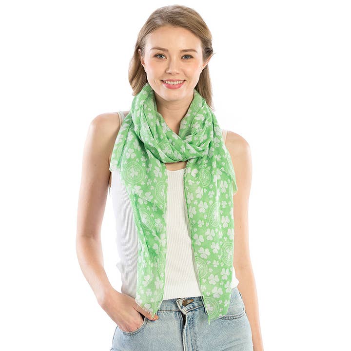 Hana - Wholesale Scarf - Women's - St Patrick Day Clover Leaf Pattern Oblong Scarf1
