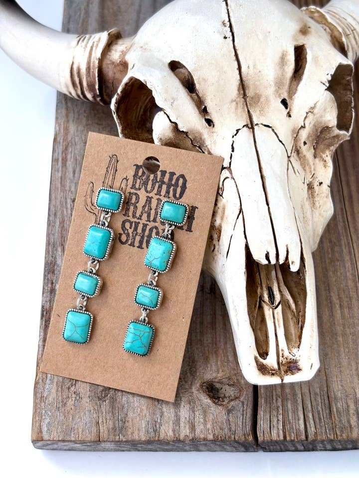 4 Tier Western Style Turquoise Stone Post Drop Earrings for wholesale by Boho Ranch Shop