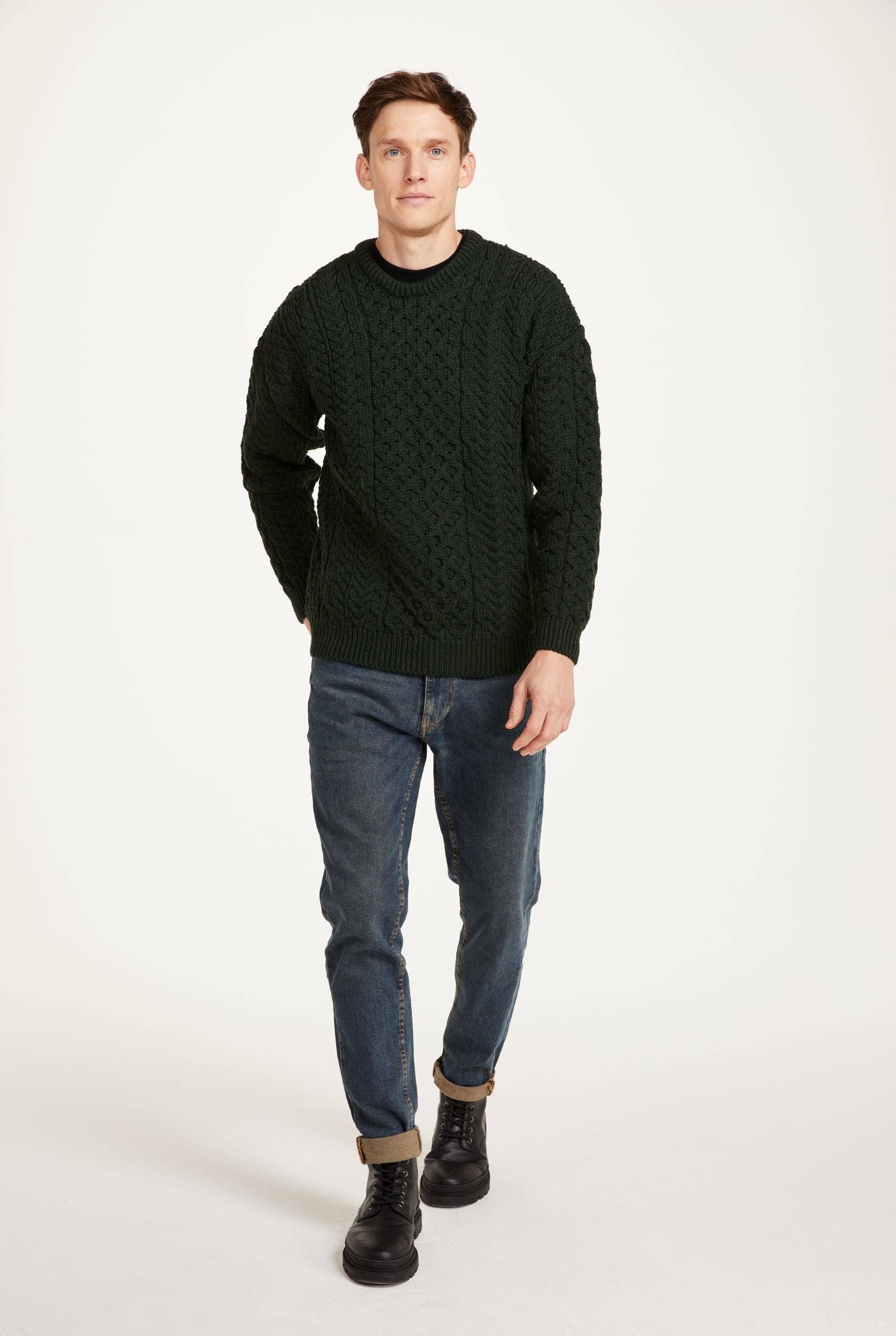 Aran Woollen Mills - Wholesale Knit Sweater - Men's - Inisheer Traditional Mens Aran Sweater -  Forest Green4