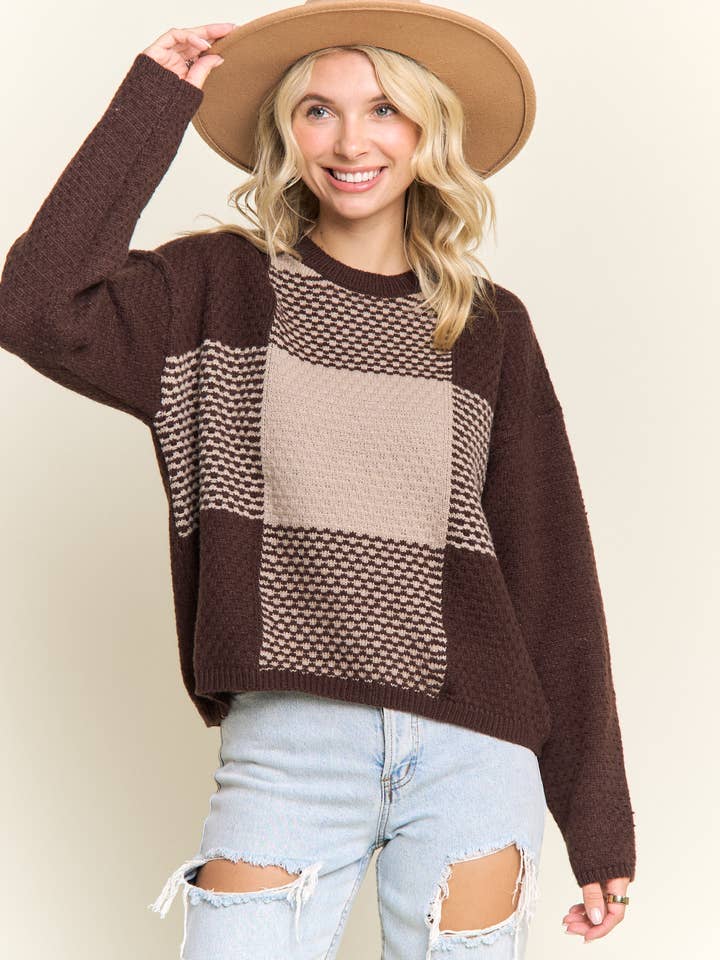 Madelyn - Wholesale Knit Sweater - Women's - LESW4174-COLORBLOCK CREWNECK SWEATER8