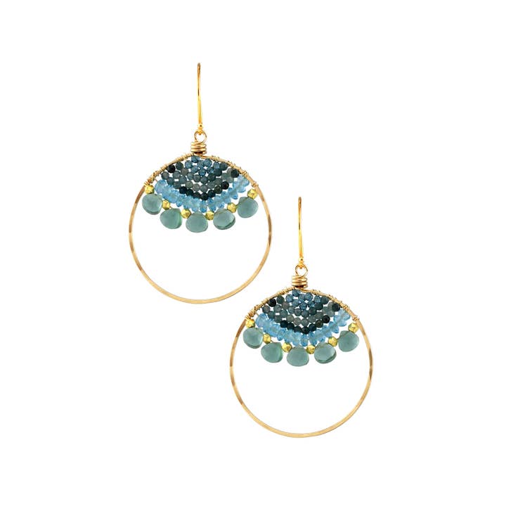 E-3331 Quartz, Topaz, Grandidierite Hoop Earring for wholesale by Alicia Van Fleteren Jewelry Design