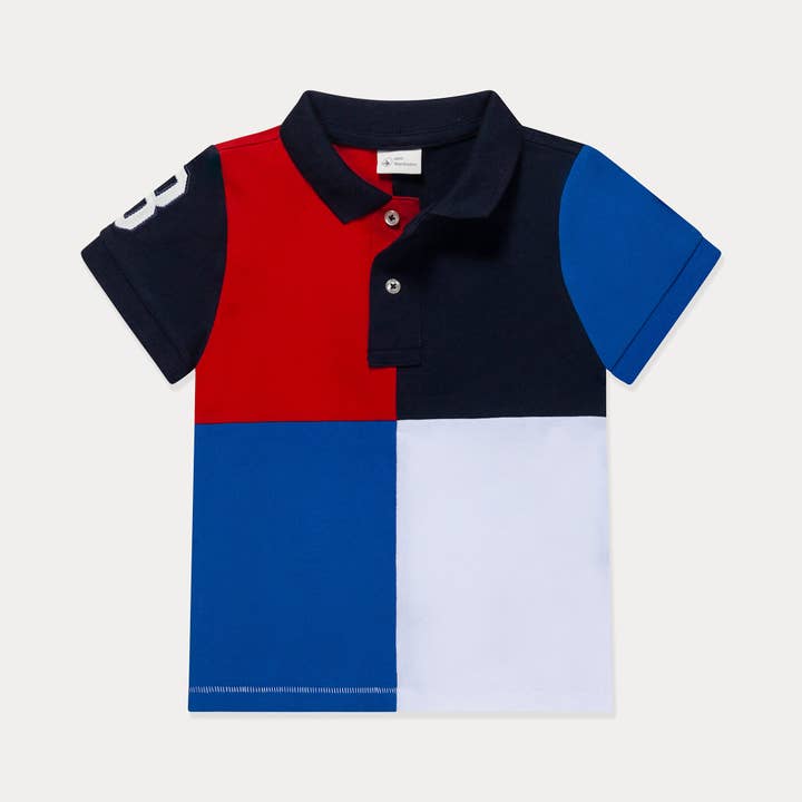 Mini Wardrobes – Großhandel T-Shirt – Kinder – Poloshirt für Kleinkinder, Poloshirt für Jungen, Baumwolle im Harlekin-Stil im Farbblock-Stil