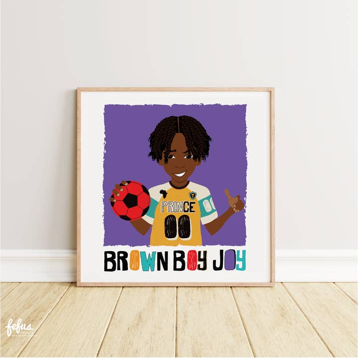 Kyrese - BROWN BOY JOY FOOTBALL WALL ART | Fefus Designs for wholesale by Fefus Designs
