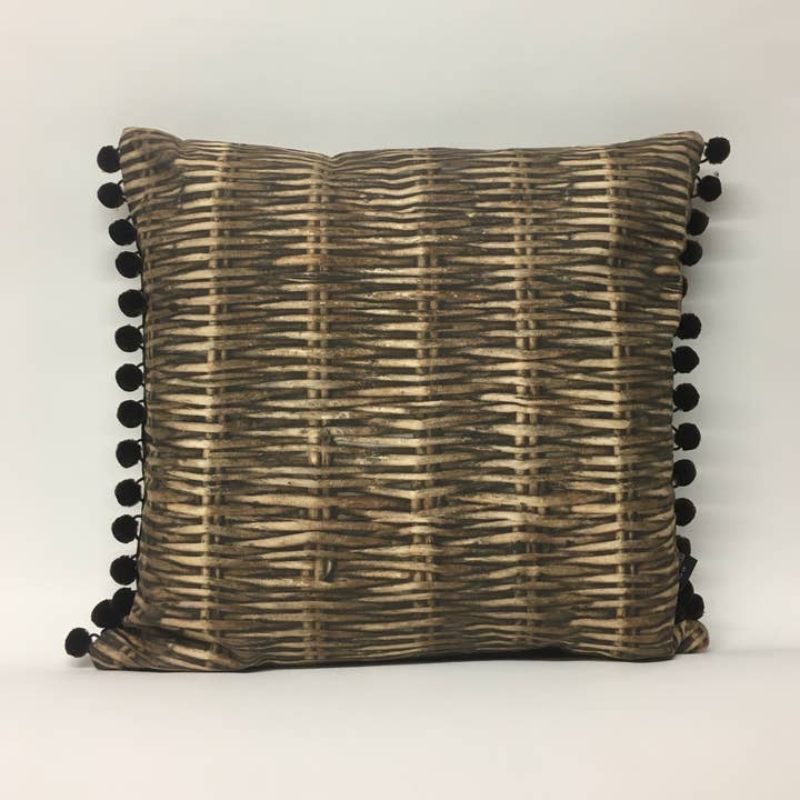 Willow Print Cushion + Velvet Pom Poms for wholesale by Sharon Jane Studio