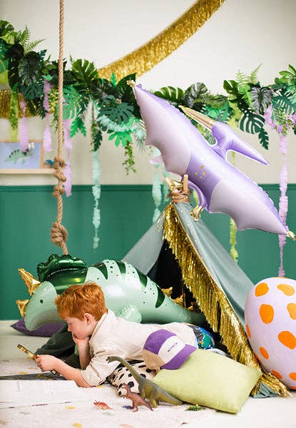 Ellie's Party Supply - Wholesale Balloon - Purple & Gold Pterodactyl Foil Balloon - Dinosaur Party Centerpiece | 45x20.5 Inches1