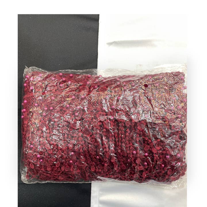 Floral Lace Trimmings Pack - Maroon for wholesale by City Fabrics