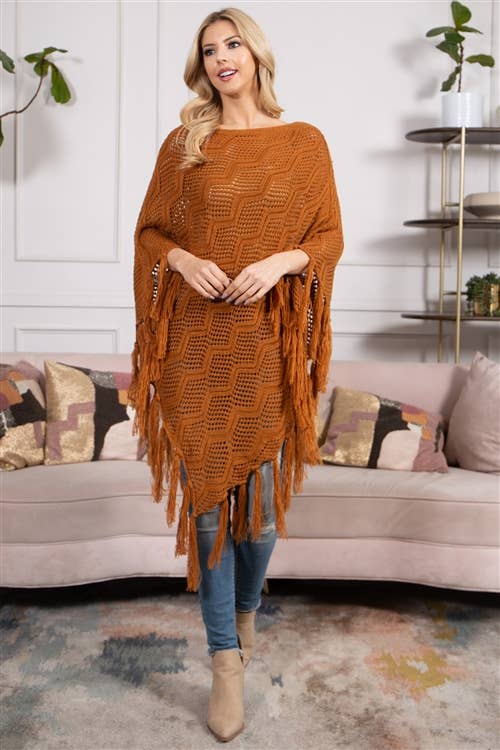 MYS Wholesale Inc - Wholesale Poncho - Women's - Knitted Net Wave Pattern Fringe Tassel Poncho33