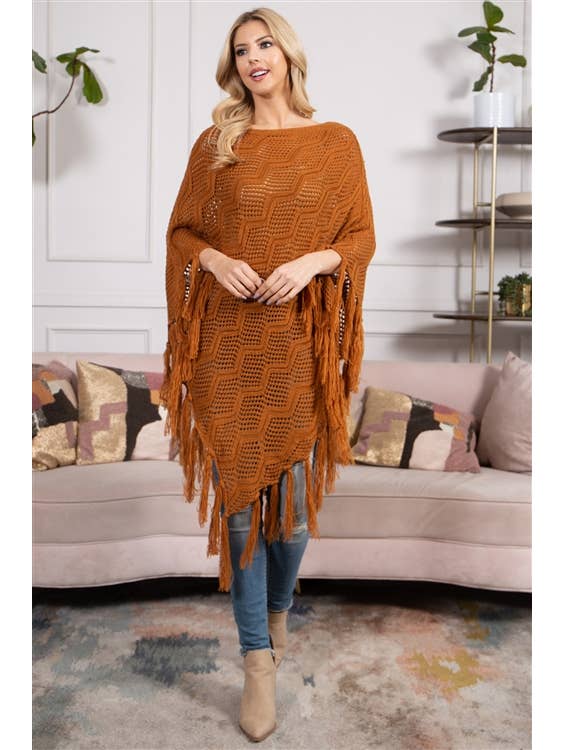MYS Wholesale Inc - Wholesale Poncho - Women's - Knitted Net Wave Pattern Fringe Tassel Poncho33