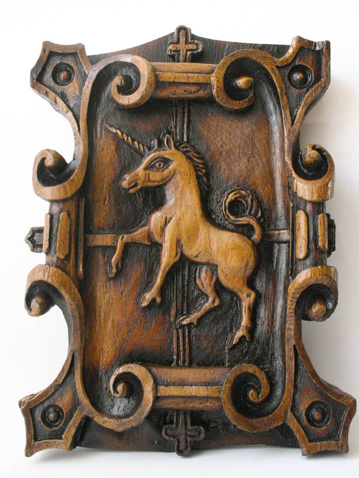 Mythical Unicorn - Reproduction Medieval Cathedral Carving for wholesale by Oakapple Designs Ltd