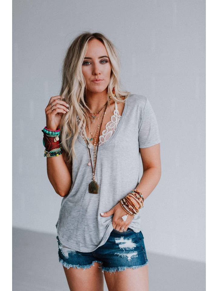 Scoop Neck Bralette Tee - Gray for wholesale on Faire
