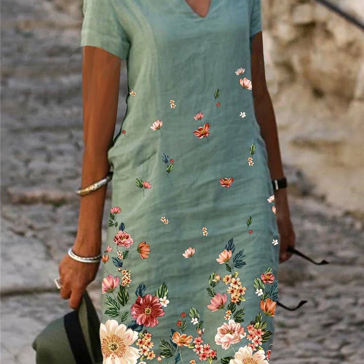 SALINA TRADING INC - Wholesale Dress - Women's - Women Casual Floral Printed Short-Sleeved V-Neck Dress6