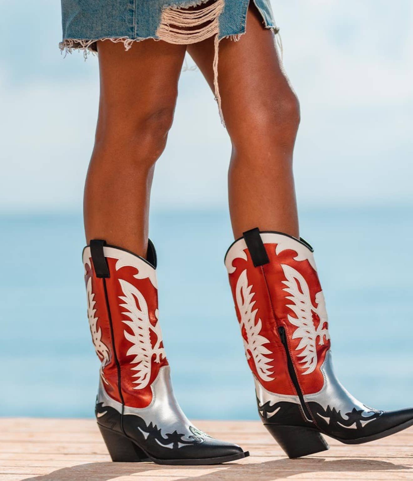Red and Silver Cowboy Boots for wholesale on Faire2