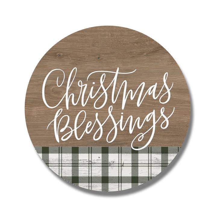 Christmas Blessings Wood And Plaid Circle for wholesale by Kendrick Home
