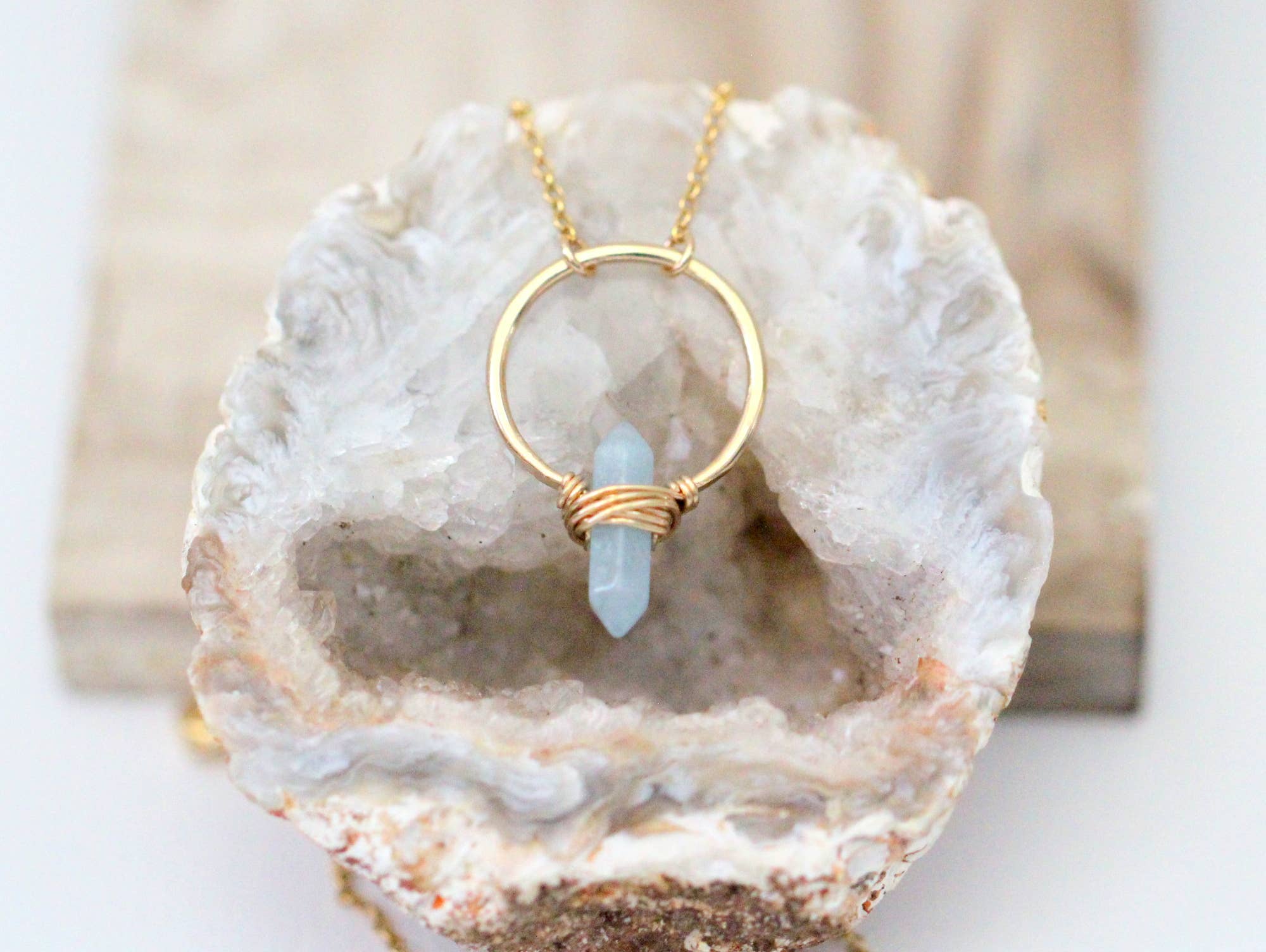 Saressa Designs - Wholesale Pendant/Charm Necklace - Crest Necklace - Aquamarine3