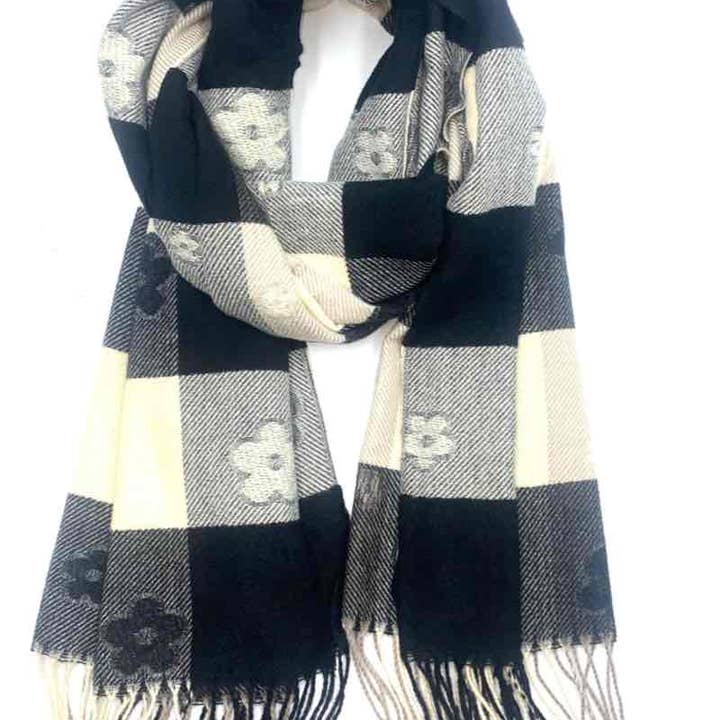 LINETA - Wholesale Scarf - Women's - Plaid and flower soft scarf2
