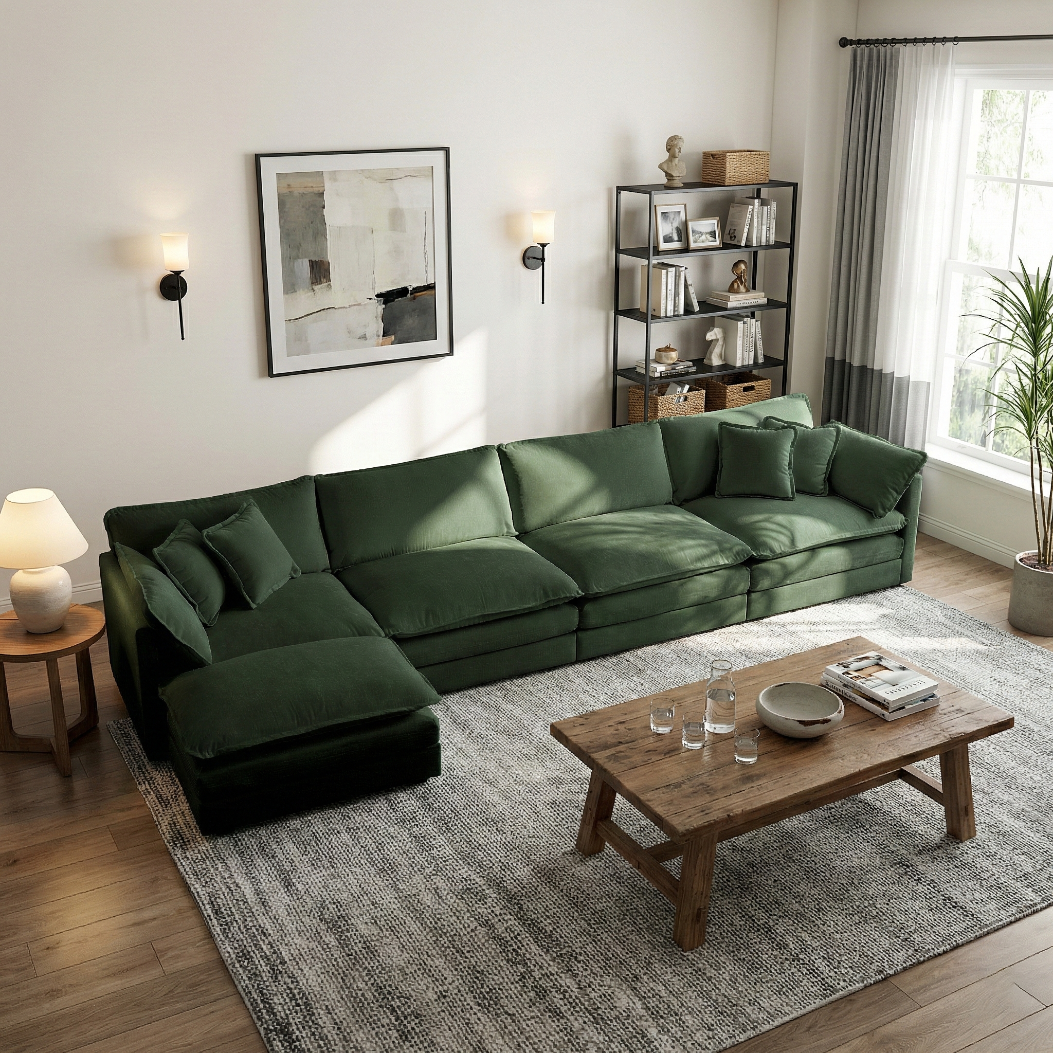 HOMYCASA DESIGN INC - Vente Canapés - Canapé d'angle modulaire en chenille rembourrée Fremont 147" en forme de L avec ottomane33