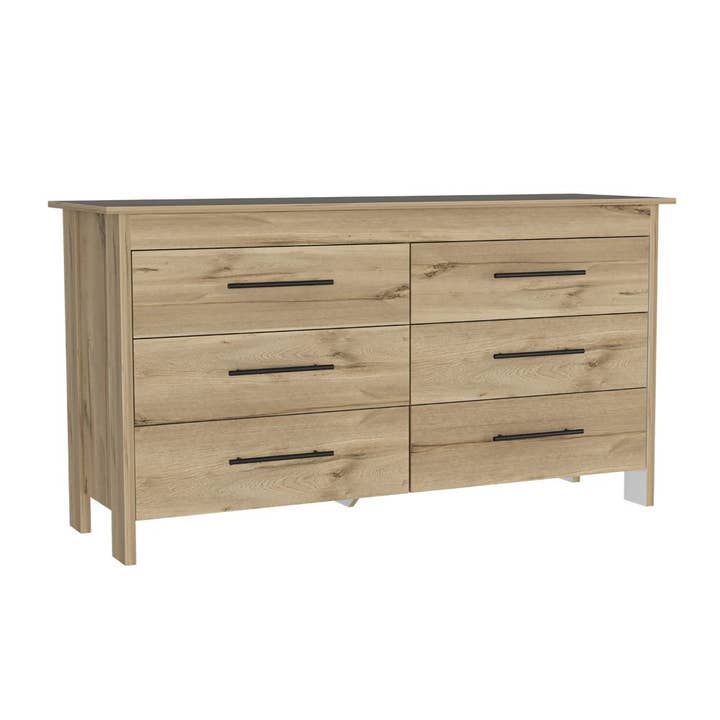 Treevol Furniture - Wholesale Bedroom Furniture - Wezz 6 Drawer Double Dresser, Superior Top, Light Oak Finish