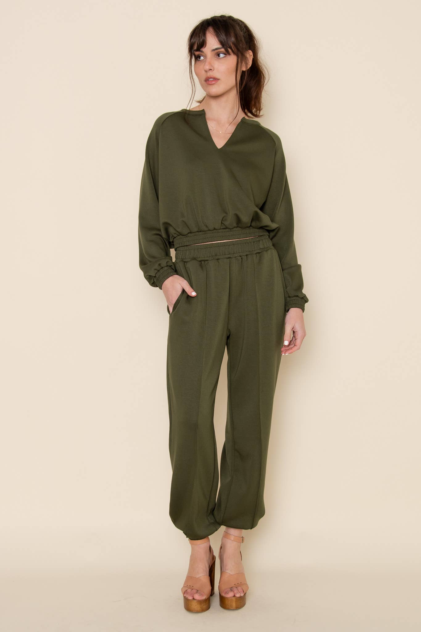 OLIVE ELASTIC WAIST JOGGER PANTS- PD6576FO for wholesale on Faire6