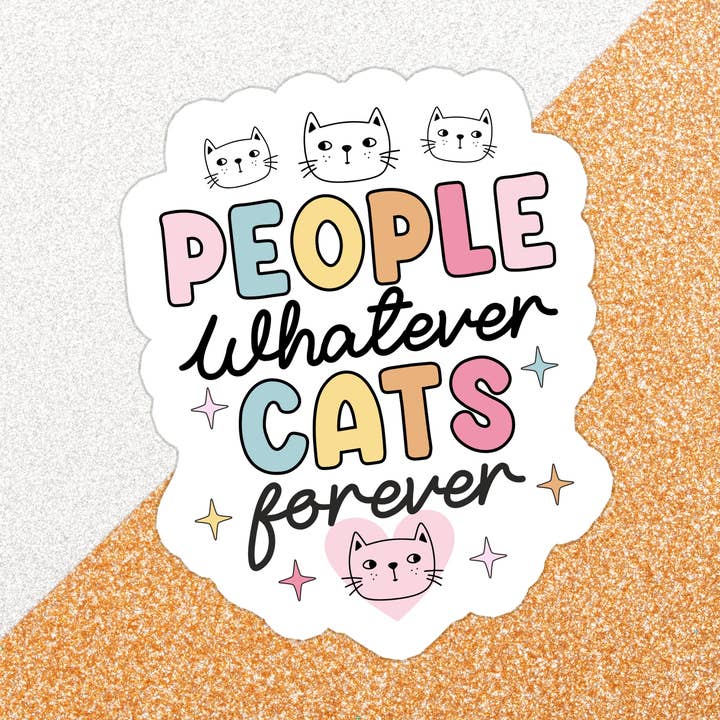 Autocollant imperméable en vinyle Funny Cat Cats pour la vente par Stickers+ X Ashley Bexar