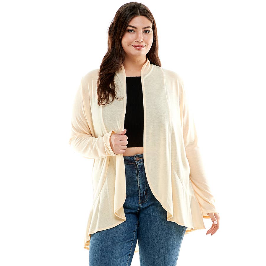 Azules Clothing – Großhandel Strickjacke – Damen – AJK-3016HCX-Plus-Damen-Strickjacke mit langen Ärmeln und Rüschen6