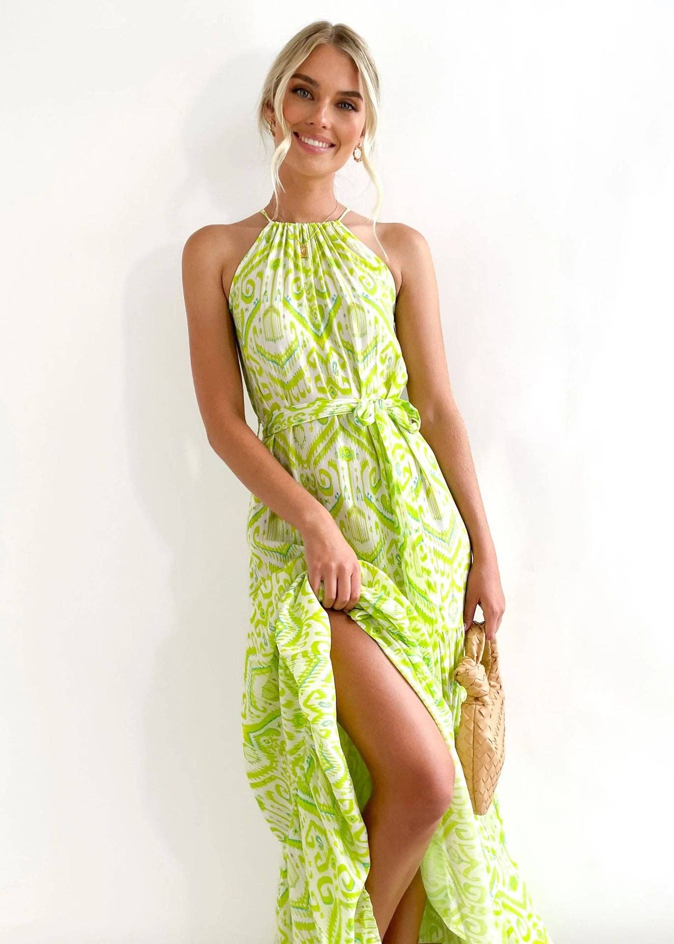 Green Ladies Strape Shoulder Argyle Print Daily Midi Dress 23278 for wholesale on Faire1