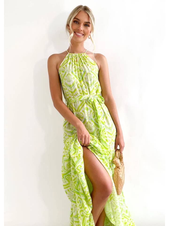 Green Ladies Strape Shoulder Argyle Print Daily Midi Dress 23278 for wholesale on Faire1