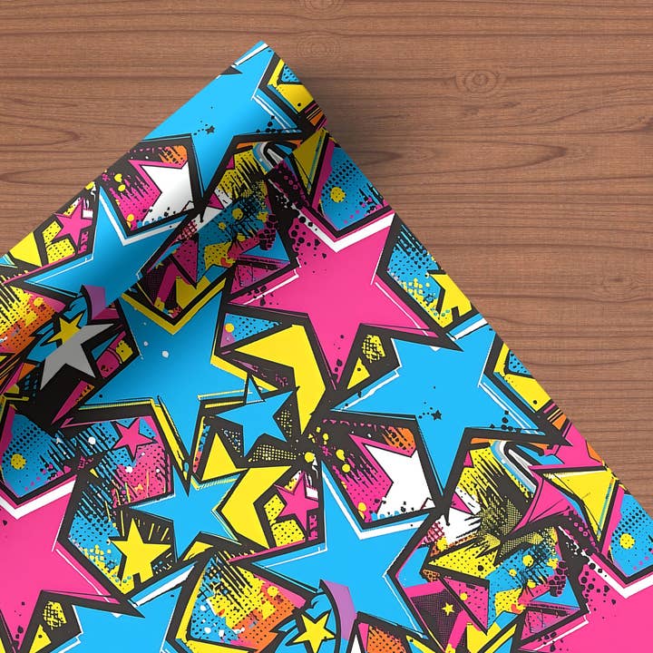 Superhero Stars Pattern Wrapping Paper Custom Printed Gift Wrap for wholesale by House of Binky