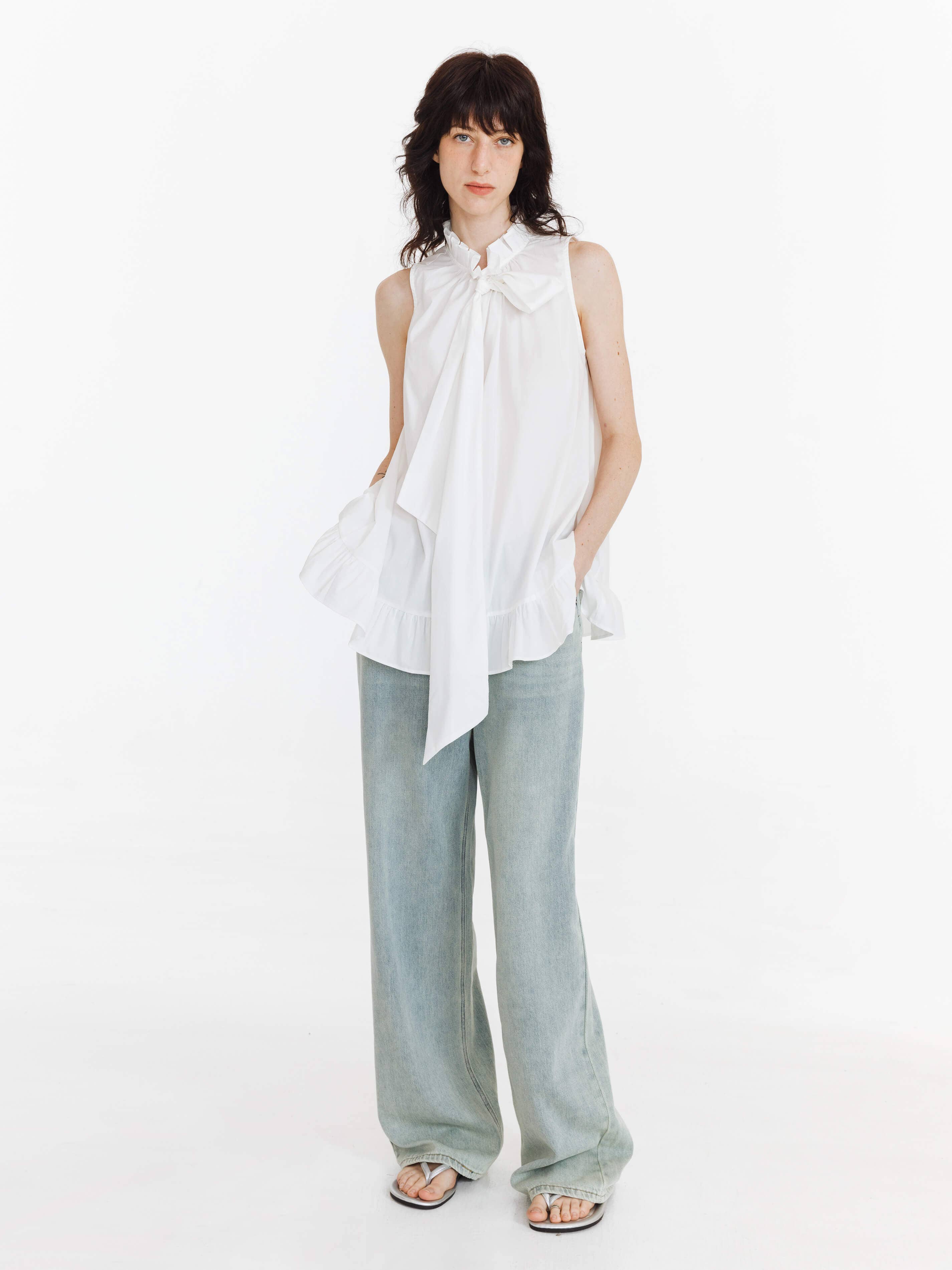 CUBIC - Wholesale Blouse - Women's - Ruffle Stand Collar Tie A-line Tank Top11