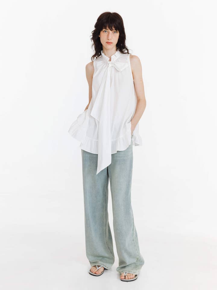 CUBIC - Wholesale Blouse - Women's - Ruffle Stand Collar Tie A-line Tank Top11