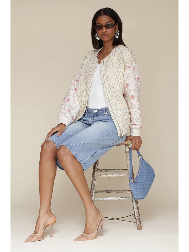 Mixed Floral Quilted Cotton Bomber Jacket for wholesale on Faire