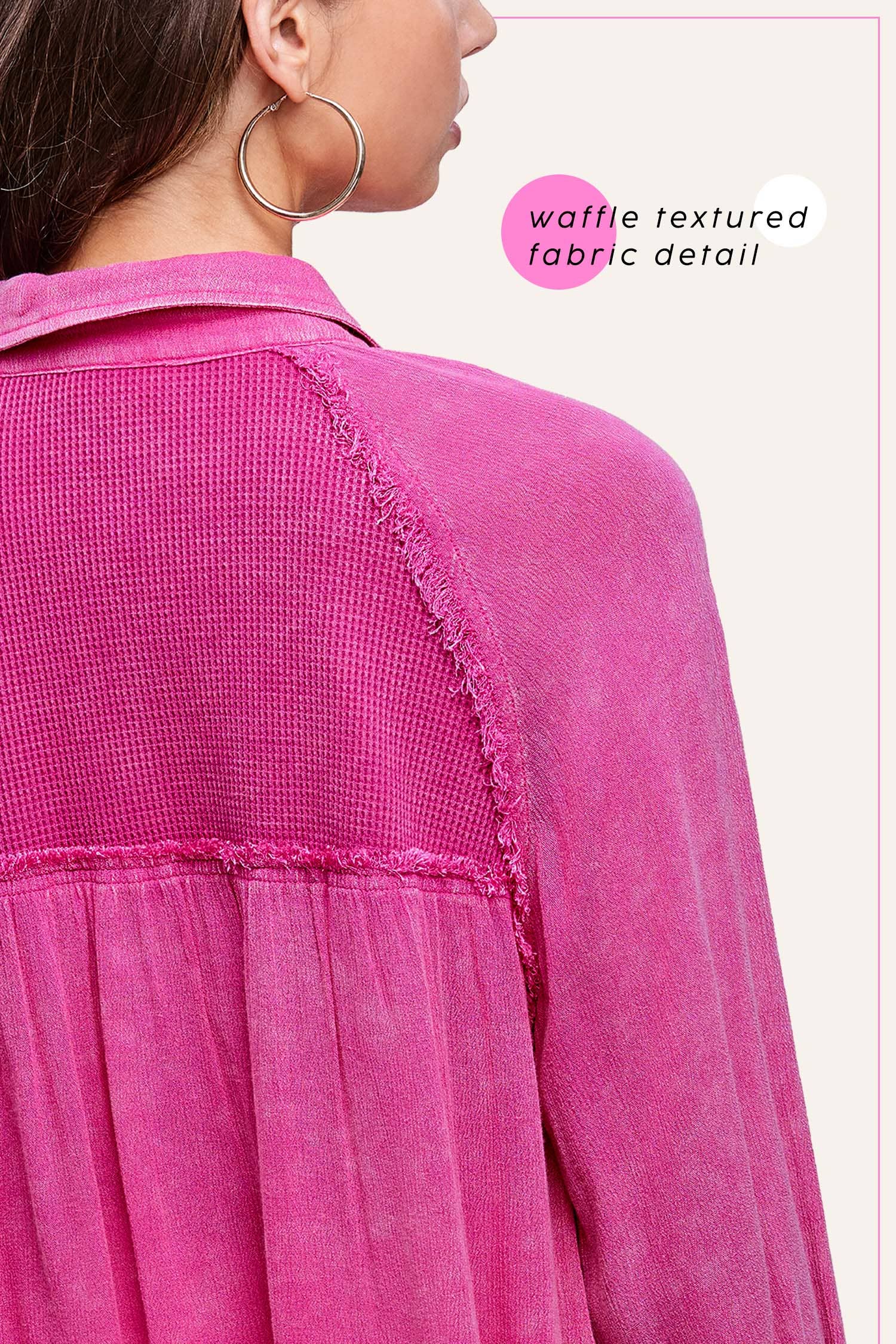 La Miel - Wholesale Button Down Shirt - Women's - SRT7802-Soft Washed Button Down Waffle Textured Gauze Shirts5