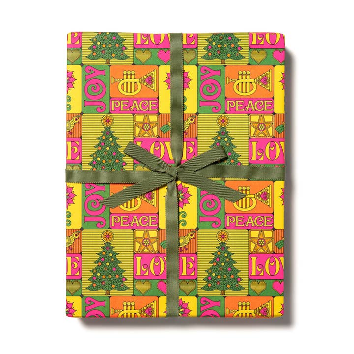 Peace, Love, Joy holiday wrapping paper for wholesale by Red Cap Cards