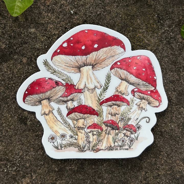 Red Cap Mushroom Sticker - Watercolor Nature Art for wholesale by Granola Girl Outfitters