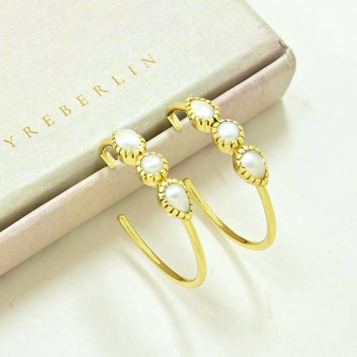 Oaklyn Creolen vergoldet - Natürliche Perle für den Großhandel von Schmuckoo Berlin