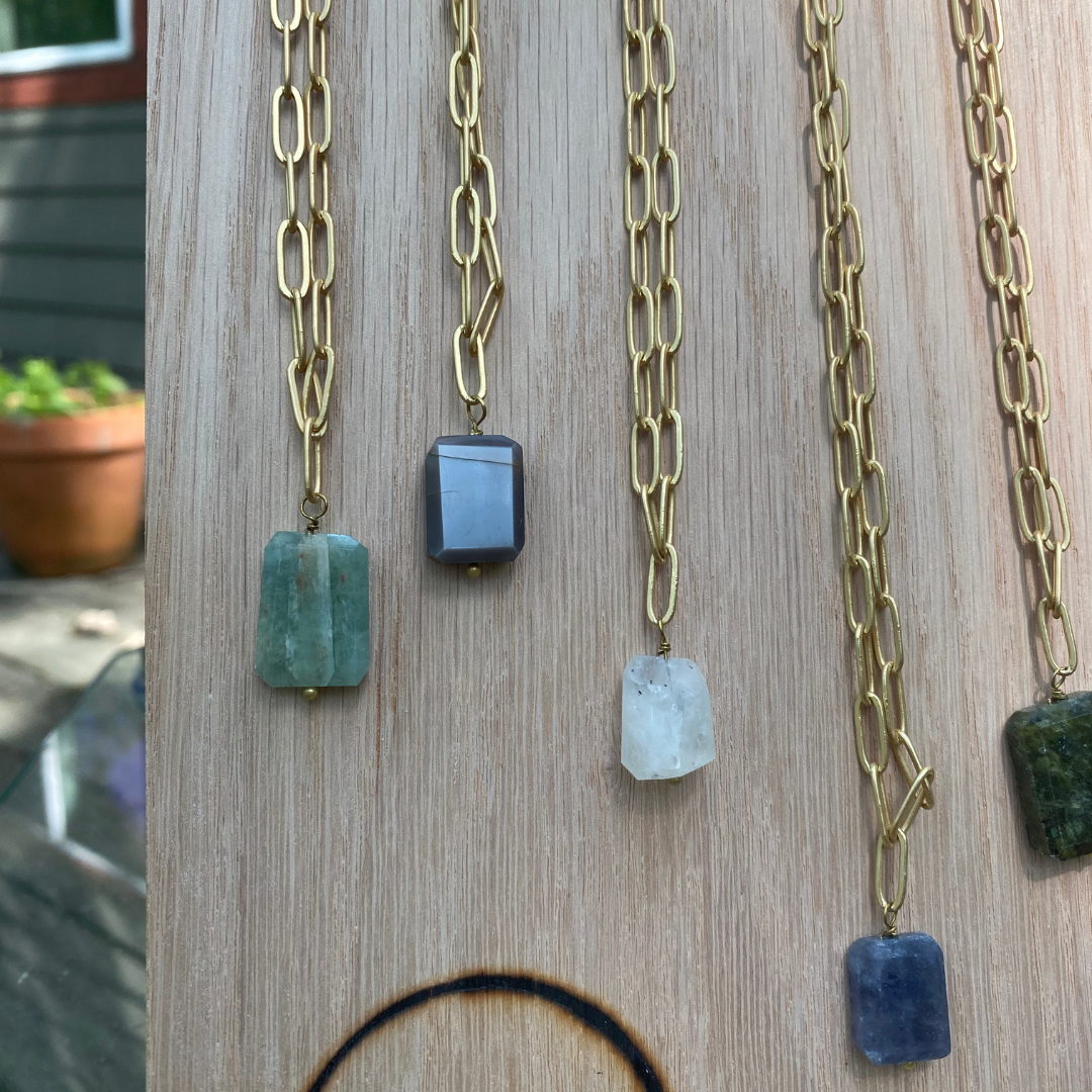 Seeds - Wholesale Link & Chain Necklace - Matte Gold Stone Paperclip Chain Necklace Pack2