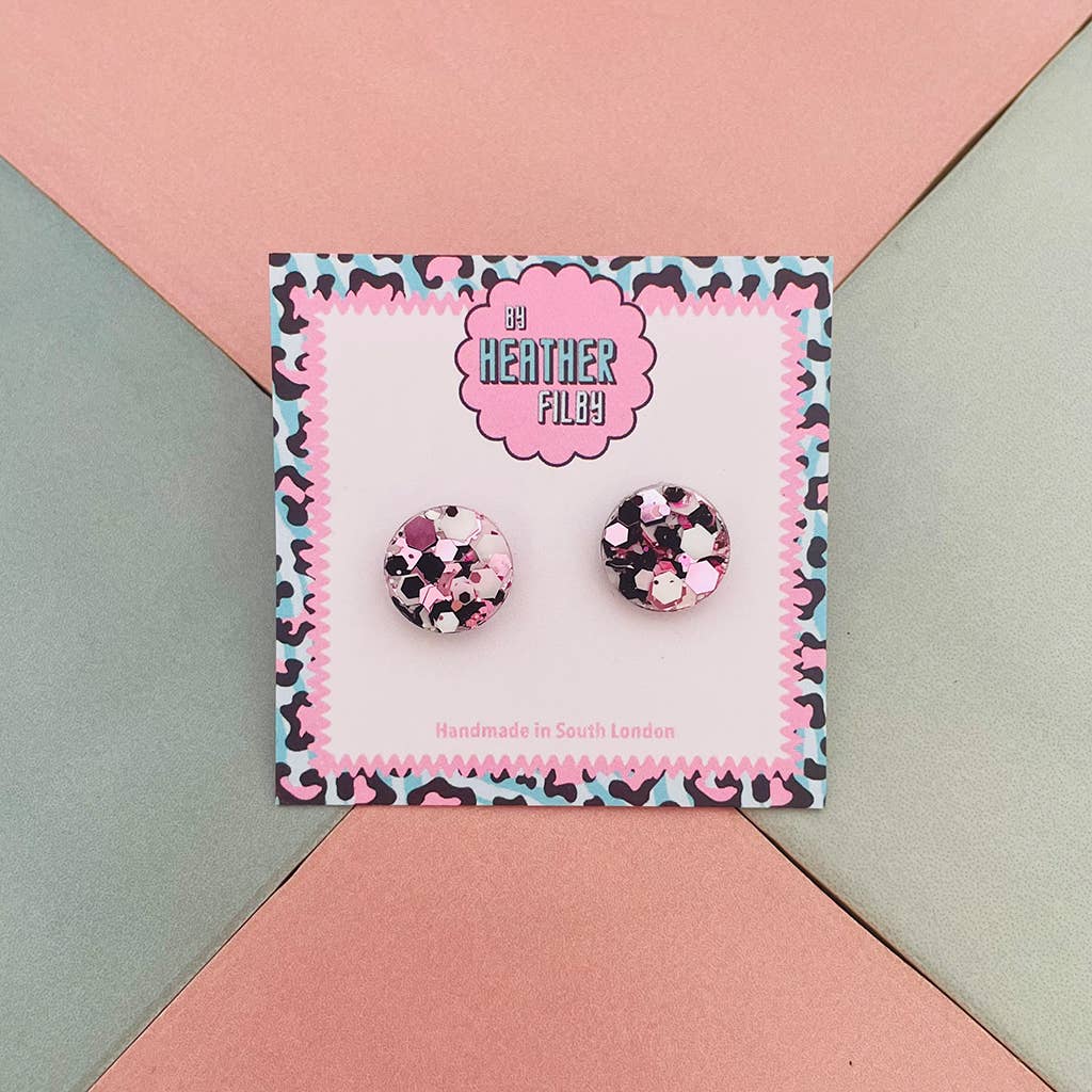 By Heather Filby – wholesale Stud/post earrings – Glitter Circle Stud Earrings (MORE COLOURS) - Best Seller16