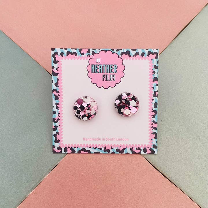 By Heather Filby – wholesale Stud/post earrings – Glitter Circle Stud Earrings (MORE COLOURS) - Best Seller16