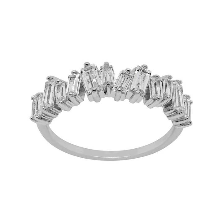 Something Silver - Vente Bague avec plusieurs pierres - Bague Baguette CZ Cluster Embelli
