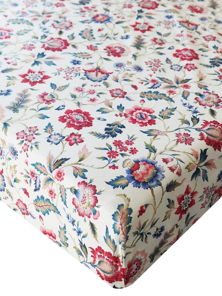 Fitted Sheet made with Liberty Fabric EVA BELLE for wholesale by Coco & Wolf