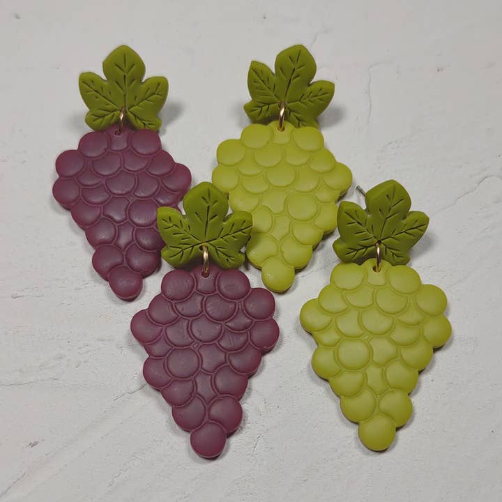GRAPES // Fruit Earrings, Polymer Clay Earrings for wholesale by Odd Compass Outfit