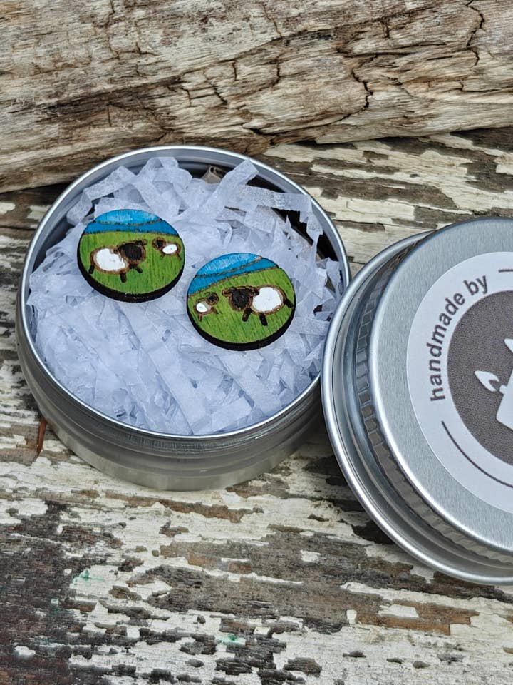Handmade South Down Sussex Sheep Earrings with Gift Tin for wholesale by Hyggestyle