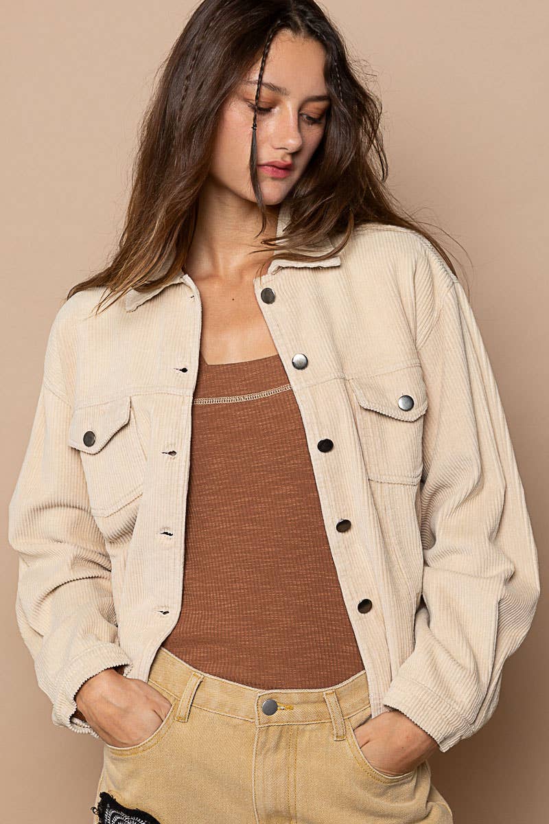 Pol Clothing - Wholesale Jacket - Women's - Pocket Front Button Down Corduroy Trucker Jacket SALE38