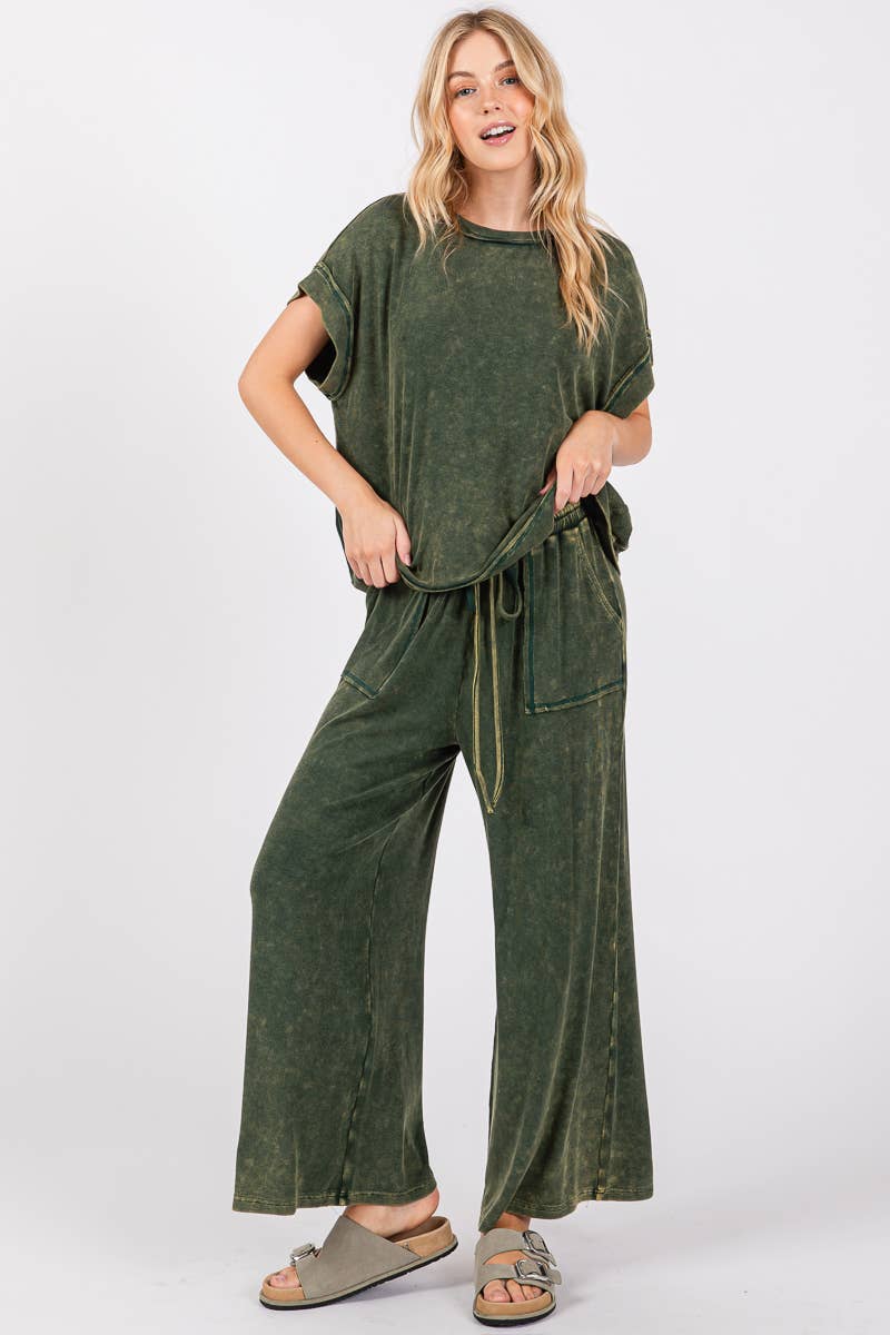 Sewn and Seen - Wholesale Lounge Set - Women's - MINERAL WASHED TOP AND PANTS RIB SETS30