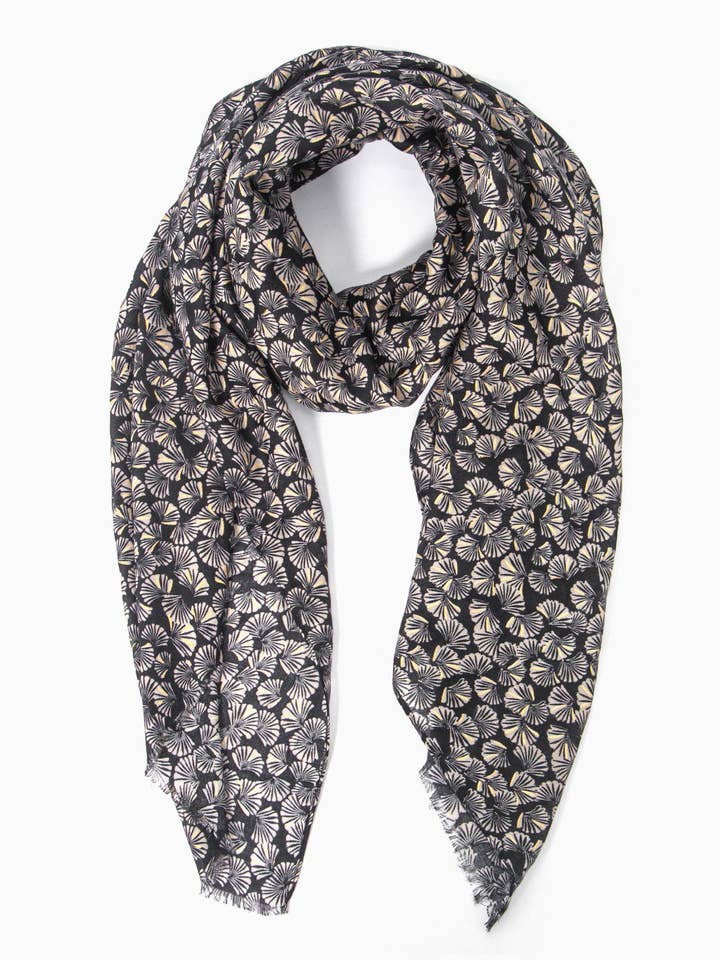 Alice Lightweight Scarf - Black, Retro Fan for wholesale by Sarta Accessories