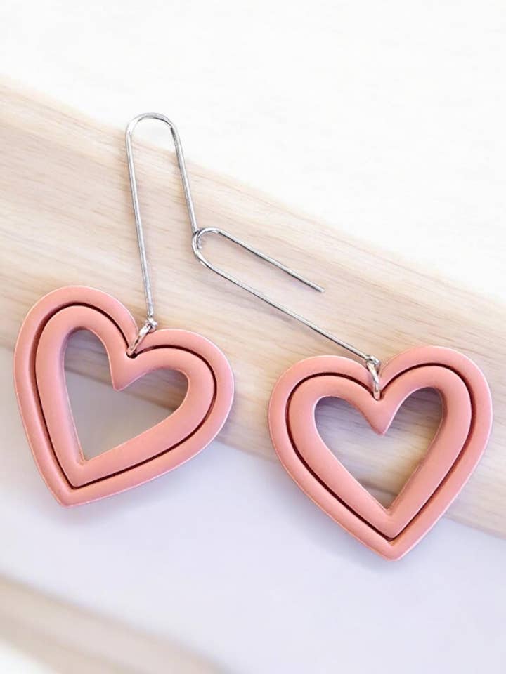 Pink Heart Polymer Clay Earrings for wholesale by ANS Designs Co