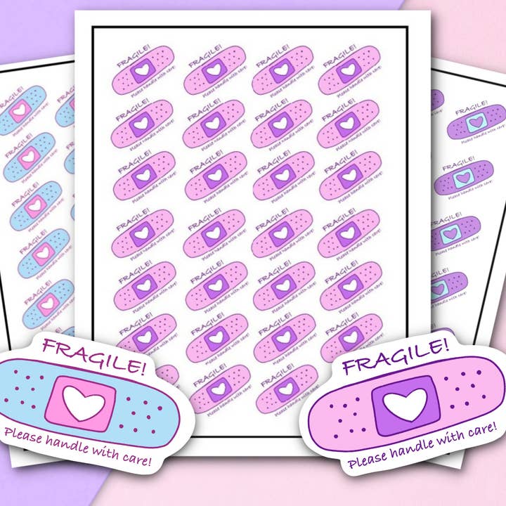 Feuille d'autocollants d'emballage Fragile | Rose | recyclable pour la vente par FuzziesArtDesigns