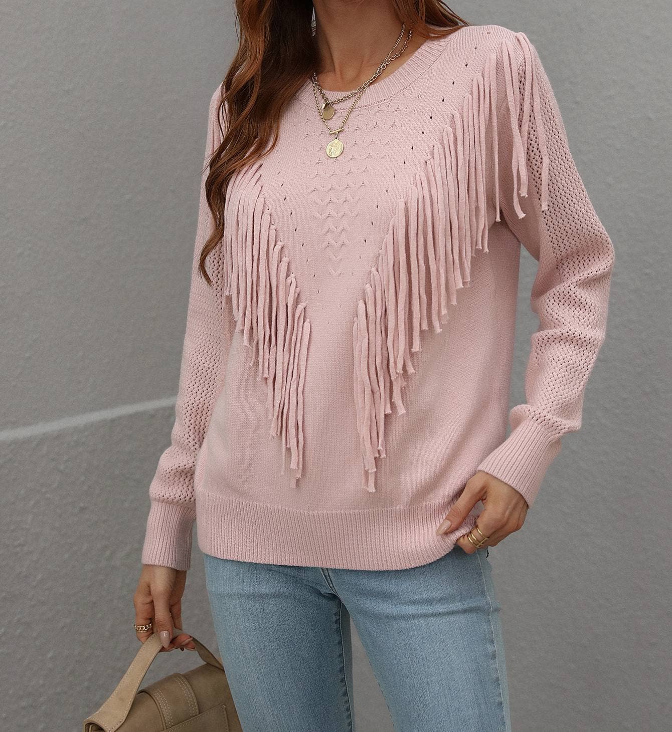 Rosa Clothing - Wholesale Knit Sweater - Women's - Fringed Pullover Sweater2